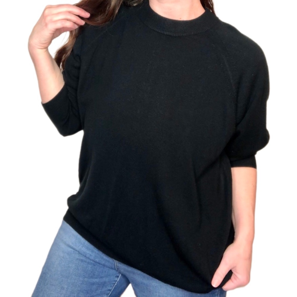 VINTAGE Designers Originals Black Mock Neck Sweater Luxelon with Zipper 1X 14/16